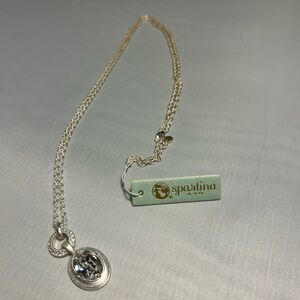 NWT Spartina 449 Cristal Oval Aura Necklace 30" Crystal Stone In Silver